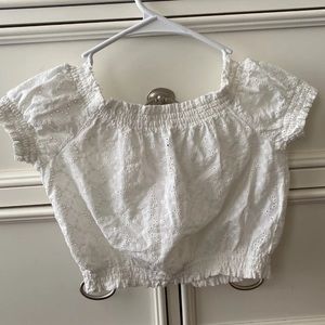 Off-the-shoulder floral and eyelet top